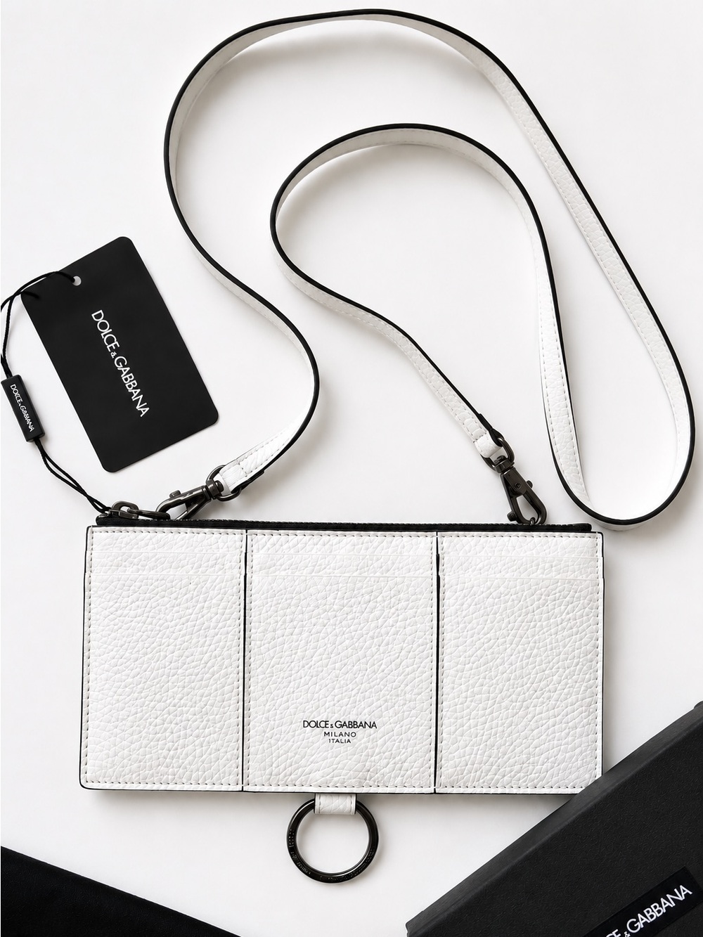 NWT and Box Dolce & Gabbana White Calfskin Leather Crossbody Card Holder Wallet